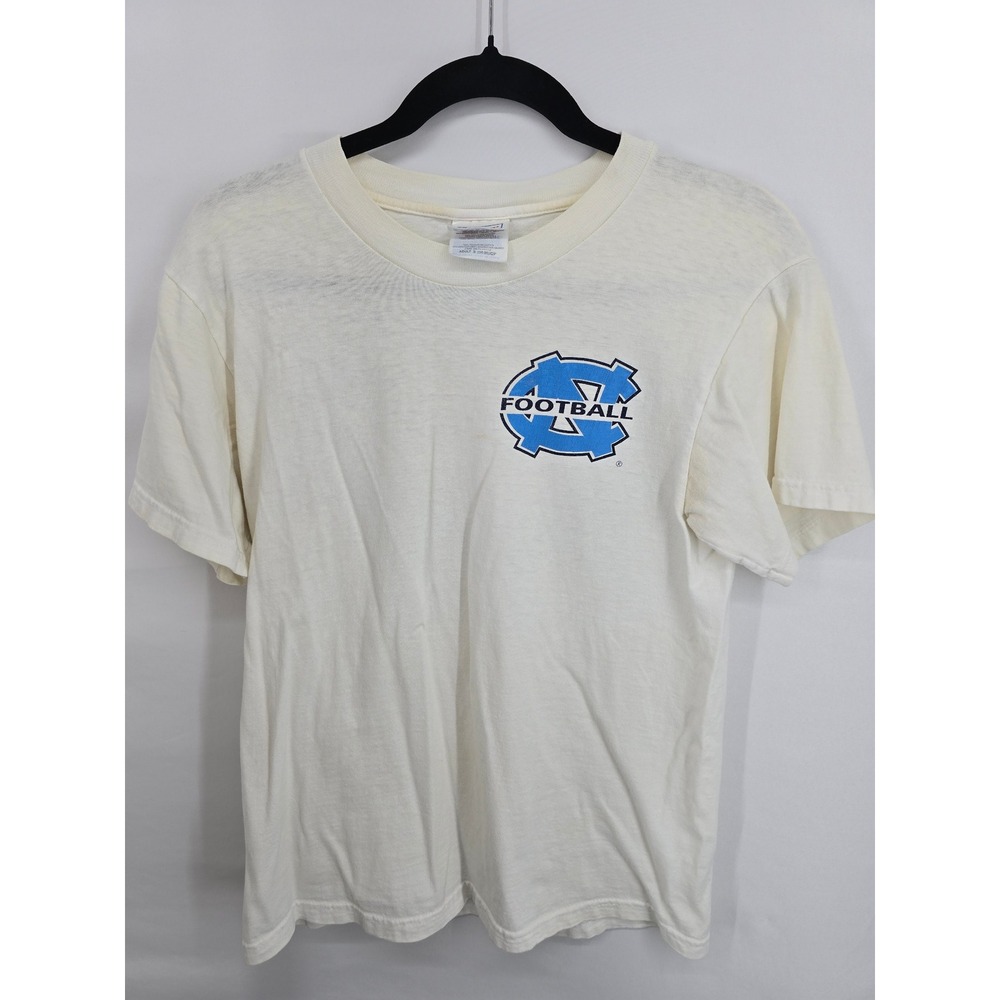Vintage Hanes Beefy-T UNC‎ Tar Heels Football Graphic T-Shirt Mens Small White